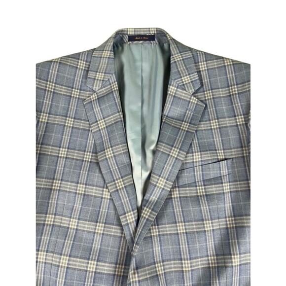 Roberto Rosso Blue Plaid Blazer 46R Italian Wool Poly Sport Coat Modena Filarte - Picture 7 of 12